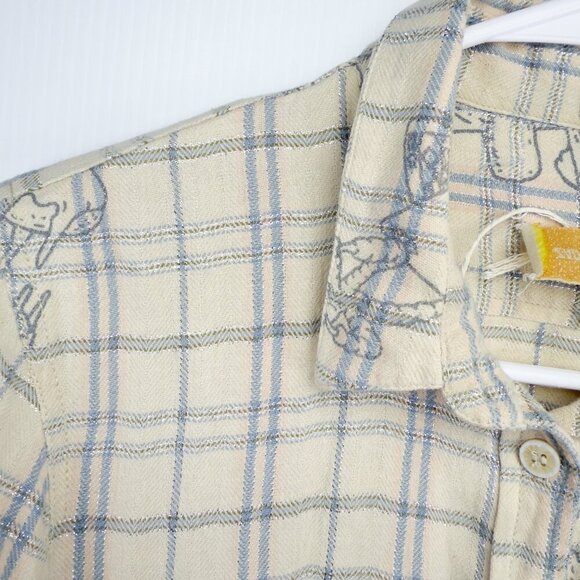 ZADIG & VOLTAIRE Cartoon Sketch Details Cream Plaid‎ Shirt Blue Pink Metallic M - Picture 7 of 7